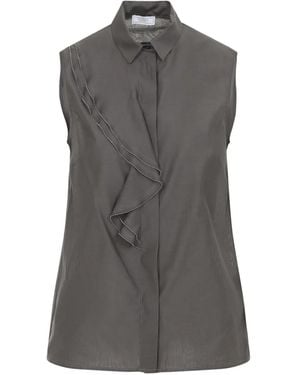 Peserico Top With Collar And Ruffles - Gray