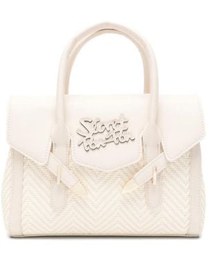 Secret Pon-pon Small Yalis Woven-Design Logo-Plaque Tote Bag - Natural