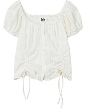 B+ AB Ruched-Detail Ruffled Blouse - White