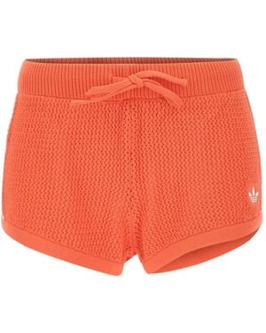 adidas Crochet-Knit Side-Stripe Shorts - Red
