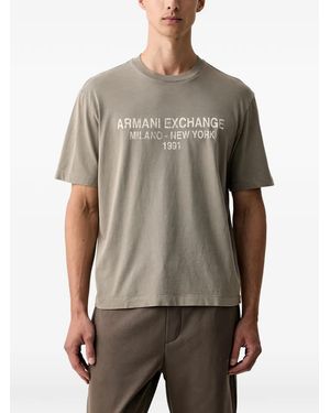 ARMANI EXCHANGE Logo-Print Crew-Neck T-Shirt - Brown