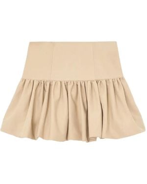 Ganni Zip-Front Drop-Waist Mini Skirt With Ruched Hem - Natural