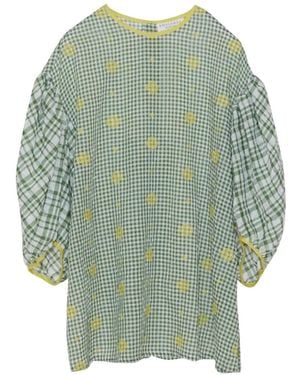 Antipast Gingham-Check Floral-Embroidered Blouse - Green