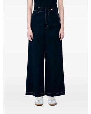 Moncler Contrast-Topstitching Trousers - Blue