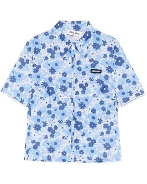 Miu Miu Cropped Printed Shirt - Blue