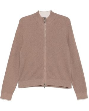 Peserico Ribbed-Knit Zip-Up Cardigan - Natural