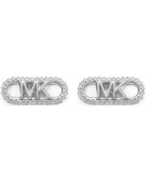 Michael Kors Logo-Plaque Crystal-Embellished Earrings - White