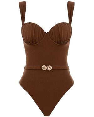 Noire Swimwear Maillot De Bain À Ceinture Coquillage - Marron