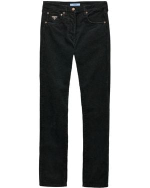 Prada Logo-Patch Tapered Cotton Jeans - Black