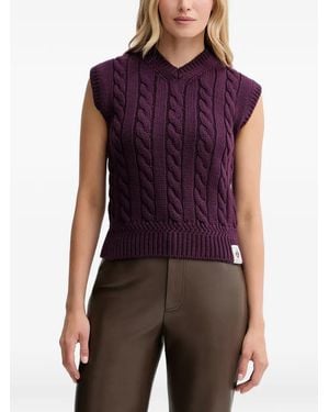 Bally Cable-Knit V-Neck Top - Purple
