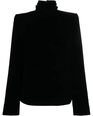 Saint Laurent High-Neck Velvet Blouse - Black