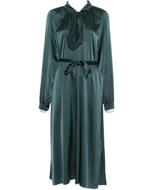 forte_forte Satin-Finish Bow-Tie Midi Dress - Green