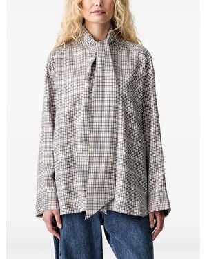 Munthe Check-Pattern Pussy-Bow Blouse - Gray
