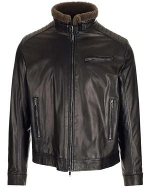 Al Duca d'Aosta Quilted-Shoulder Leather Jacket - Black