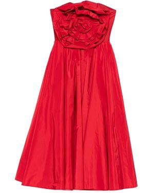 Nissa Rose-Embellished Strapless Midi Dress - Red