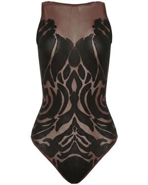 Wolford Rose-Pattern Sleeveless Sheer Bodysuit - Black