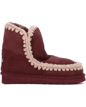 Mou Double-Face Stitch-Detail Boots - Red