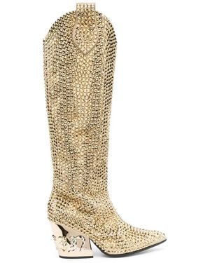 Philipp Plein Strass Cowboy Calf-Length Boots - White