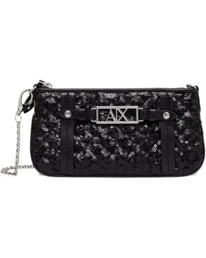 ARMANI EXCHANGE Mini Sac Porté Épaule À Plaque Logo Et Sequins - Black