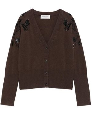 ERMANNO FIRENZE Cardigan En Laine À Fleurs Brodées - Marron