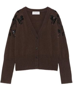 ERMANNO FIRENZE Cardigan mit Blumenstickerei - Braun