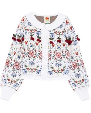 FARM Rio Cherry-Appliqué Cardigan - White