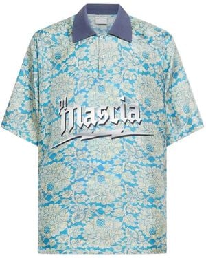 Pierre Louis Mascia Aloe Floral Aloe Silk Polo Shirt - Blue