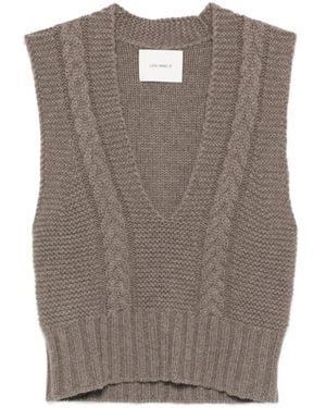 Lisa Yang Sallie Cable-Knit V-Neck Vest - Brown