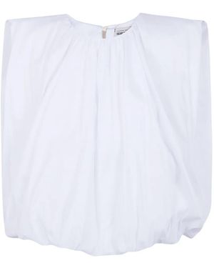 Semicouture Pearl Padded-Shoulder Gathered Blouse - White