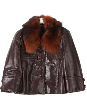 Chloé Fur-Collar Cropped Leather Jacket - Brown