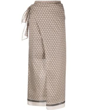 Brunello Cucinelli Starburst Flower-Print Cotton Skirt - Gray