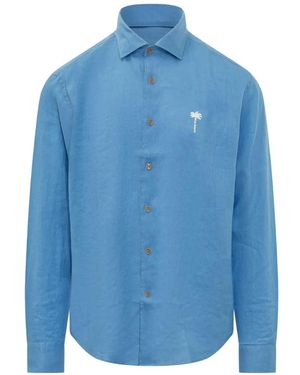 Palm Angels Logo-Embroidered Regular Shirt - Blue