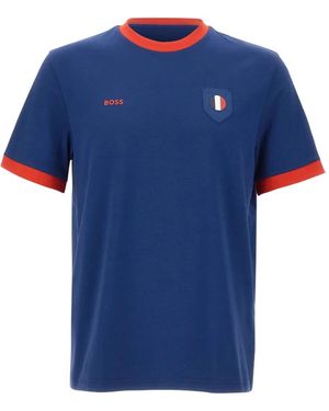 BOSS Logo-Patch Contrast-Trim T-Shirt - Blue