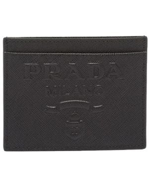Prada Saffiano Credit Card Holder With Logo - Black