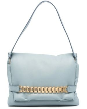 Victoria Beckham Puffy Chain Leather Clutch Bag - Blue