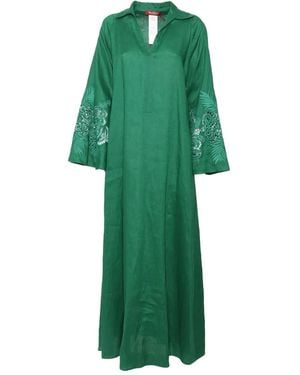 Max Mara Embroidered Eyelet-Detail Dress - Green