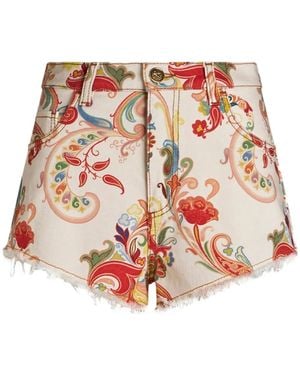 Etro Mid-Rise Paisley Denim Shorts - Natural