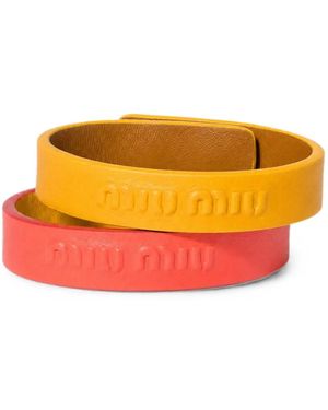 Miu Miu Set De Dos Pulseras De Piel - Naranja