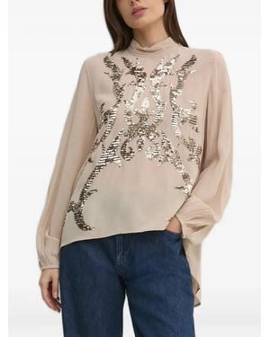 INTROPIA Stehkragen-Bluse Mit Pailletten - Natur