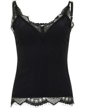 Philipp Plein Shiny Rib Tank Top Lace - Black