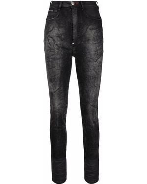 Philipp Plein Stonewashed Super High-Waisted Jeggings - Black