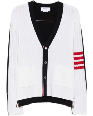 Thom Browne 4-Bar Cable-Knit Cardigan - White
