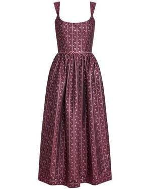 Markarian Apple Floral-Stripe Corset Midi Dress - Purple
