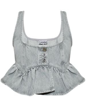 Ganni Blusa Con Peplum Y Volantes - Gris