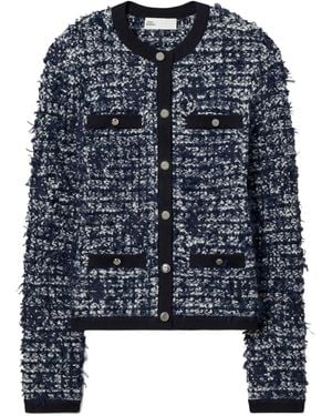 Tory Burch Kendra Tweed Button Cardigan - Blue