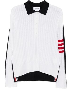 Thom Browne 4-Bar Cable-Knit Polo Shirt - White
