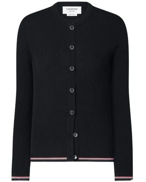 Thom Browne Merino Wool Rib Stitch Cardigan - Blue