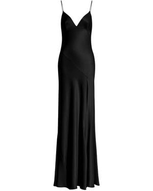 Alberta Ferretti Satin V-Neck Maxi Dress - Black