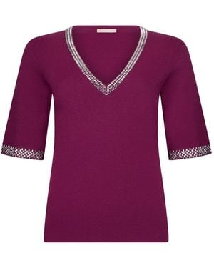 Liu Jo Knit T-Shirt With Gemstones - Purple