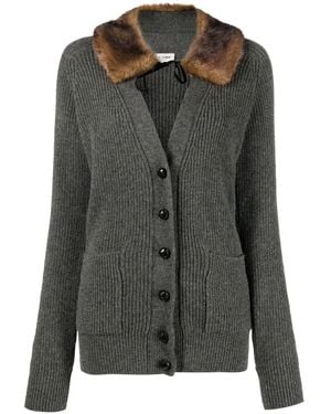 Saint Laurent サンローラン シアリングトリム ロングカーディガン - グレー